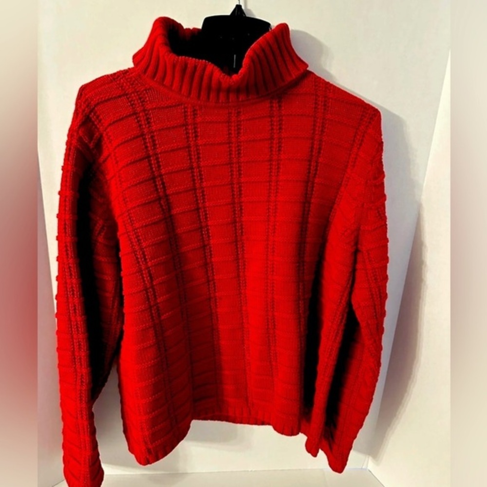 Fisherman Knit‎ Sweater Red Turtleneck Woman's Size Large Heavy Liz Claiborne